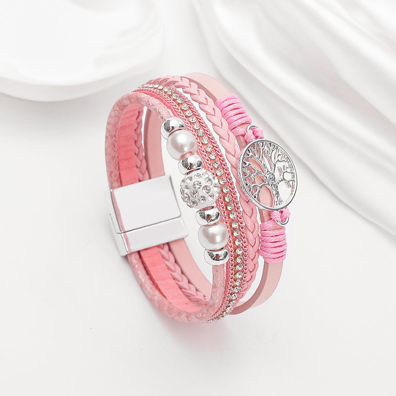 Ethnic style imitation pearl diamond ball magnetic clasp wov