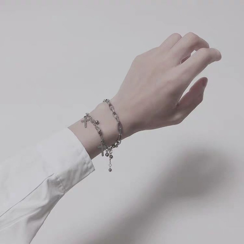Vintage Metal Double Cross Pendant Hip Hop Multi-layer Bracelet
