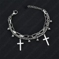 Vintage Metal Double Cross Pendant Hip Hop Multi-layer Bracelet