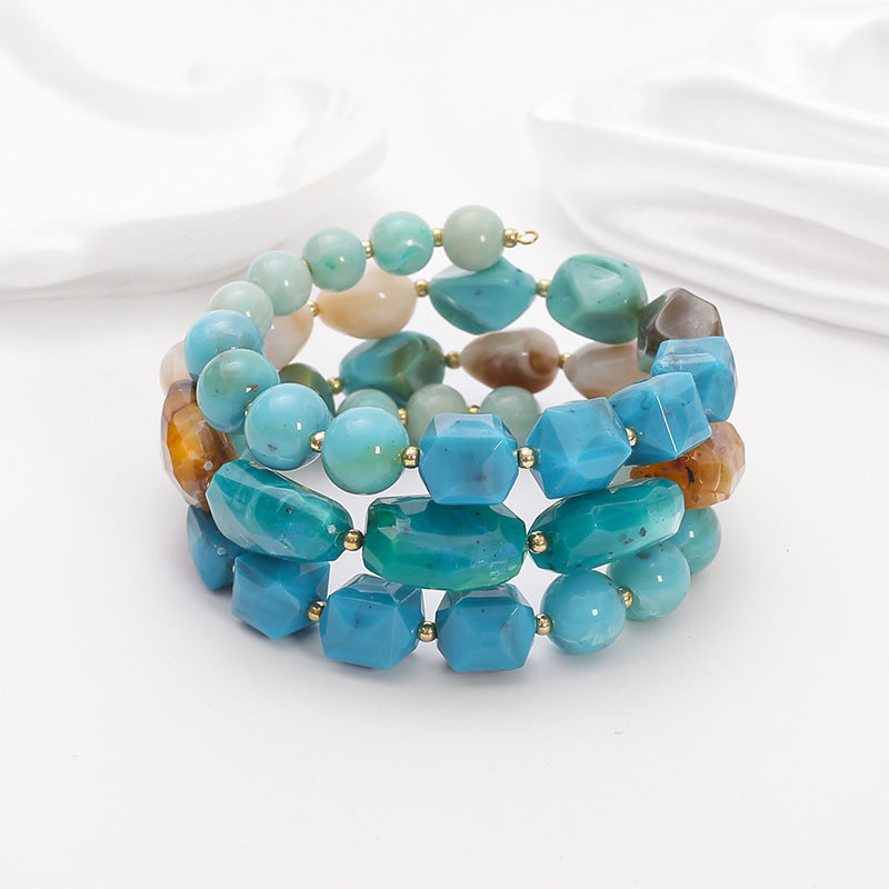 Bohemian acrylic beaded bracelet multi-layered elastic brace