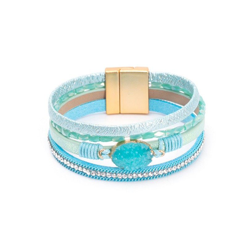 Crystal Studded Vintage Ethnic Style Beaded Leather Bracelet