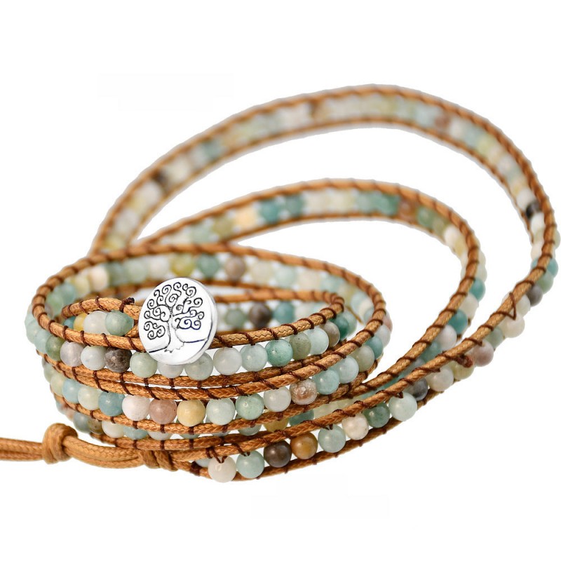 Bohemian stone round bead woven 5-layer bracelet