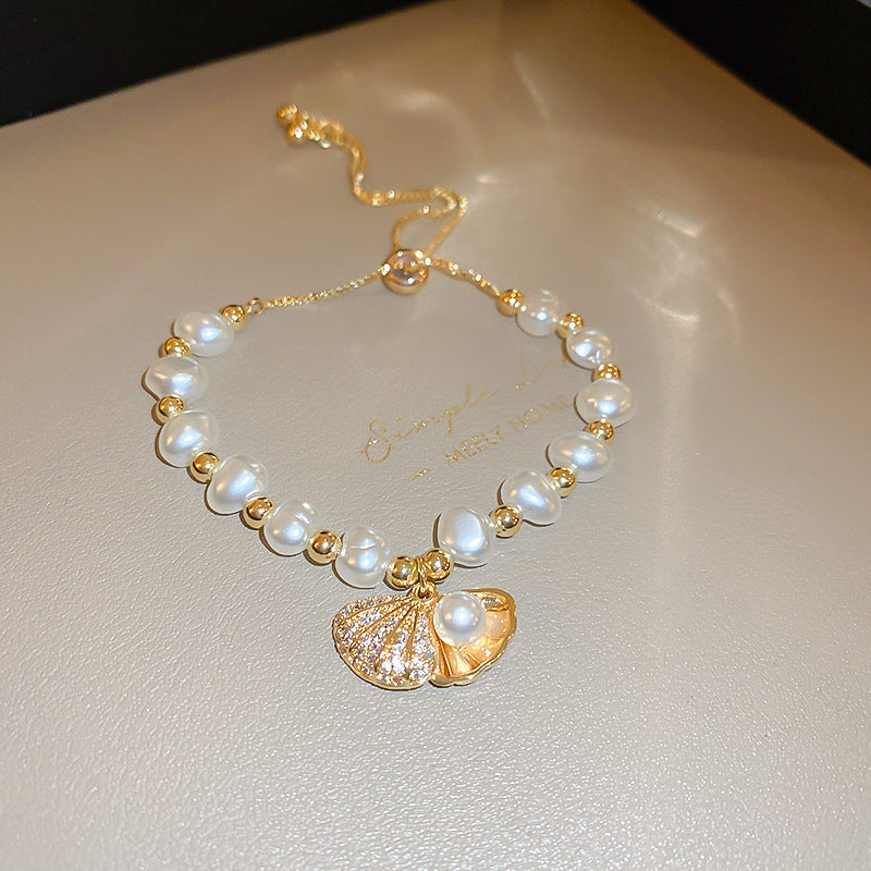 Tide Elegant Pearl Crystal Jade Double Circle Bracelet