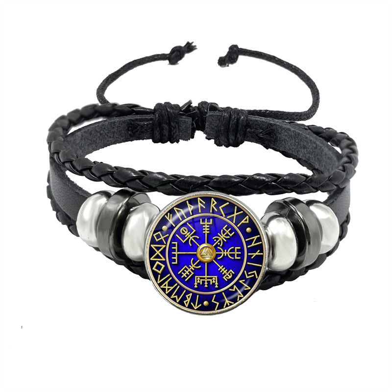 Compass Time Gem Retro Punk Leather Adjustable Bracelet