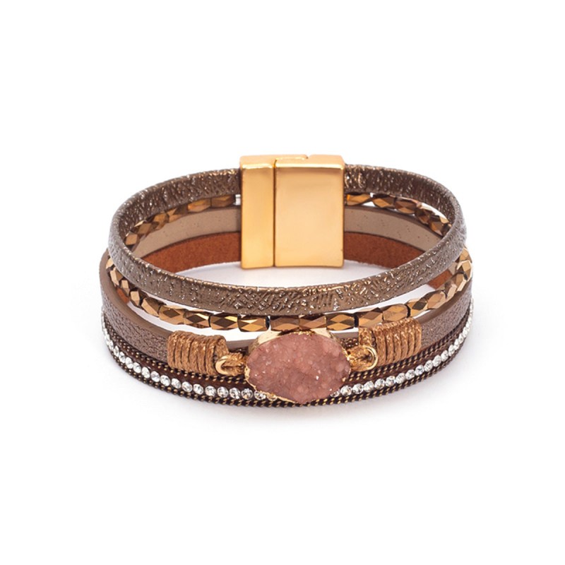 Crystal Studded Vintage Ethnic Style Beaded Leather Bracelet