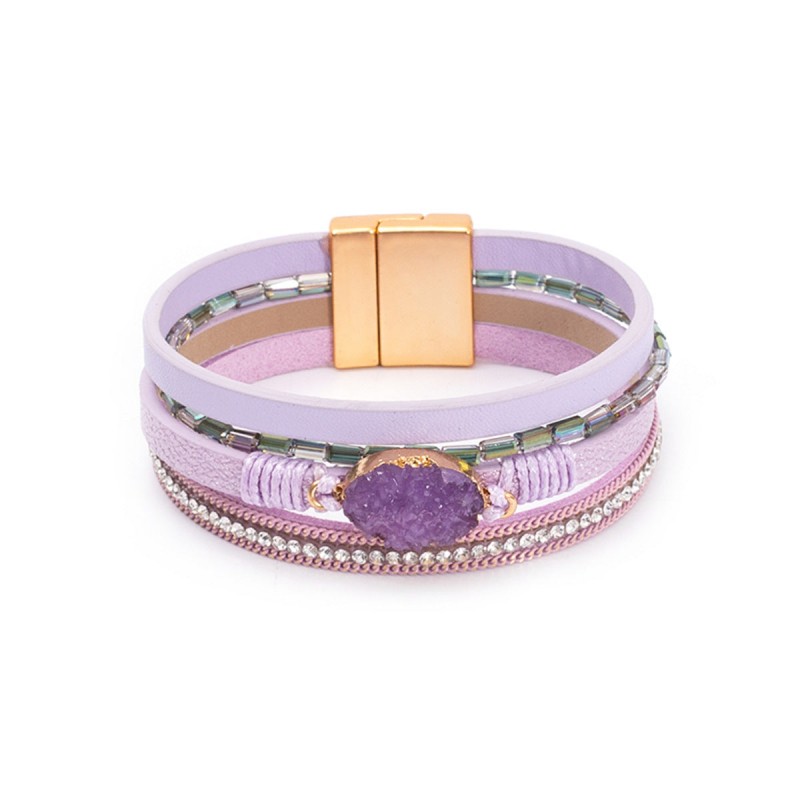 Crystal Studded Vintage Ethnic Style Beaded Leather Bracelet