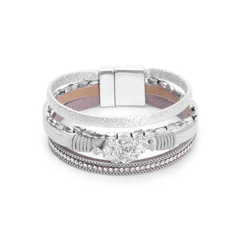 Crystal Studded Vintage Ethnic Style Beaded Leather Bracelet