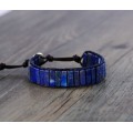 Natural Stone Square Tube 4*13MM Leather Beaded Bracelet