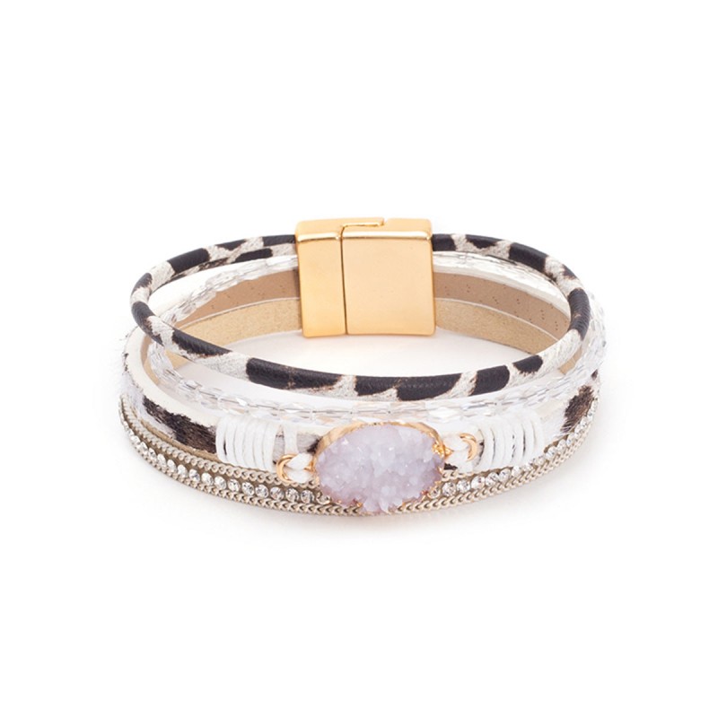 Crystal Studded Vintage Ethnic Style Beaded Leather Bracelet