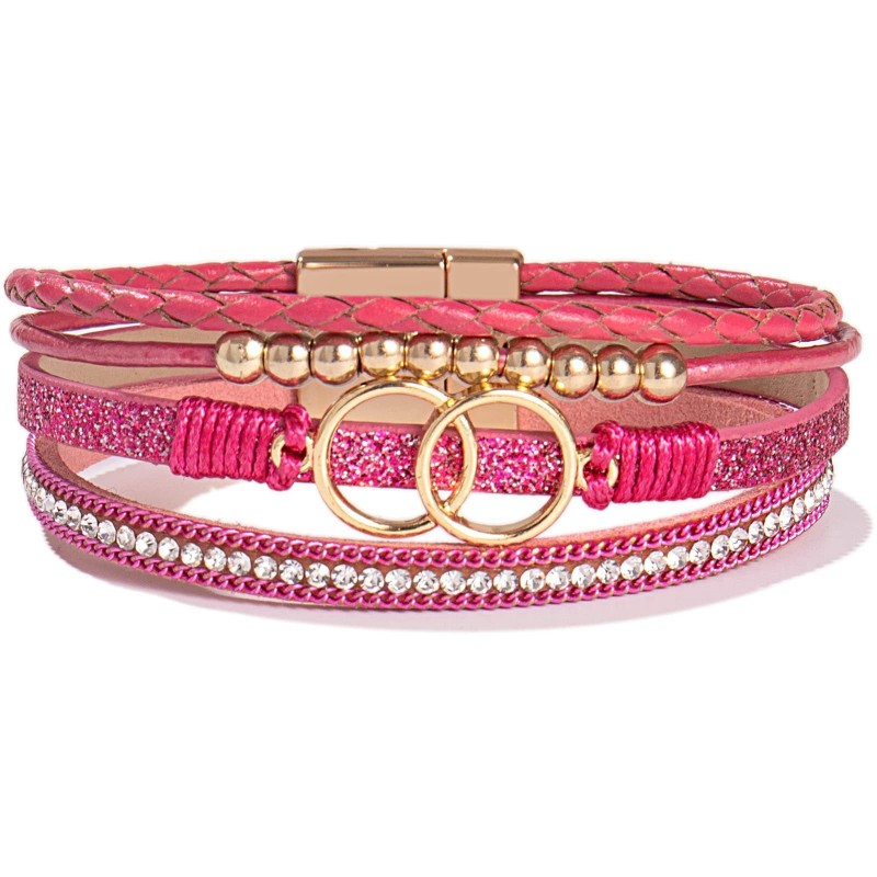 Handmade Magnetic Clasp Diamond Encrusted Leather Bracelet