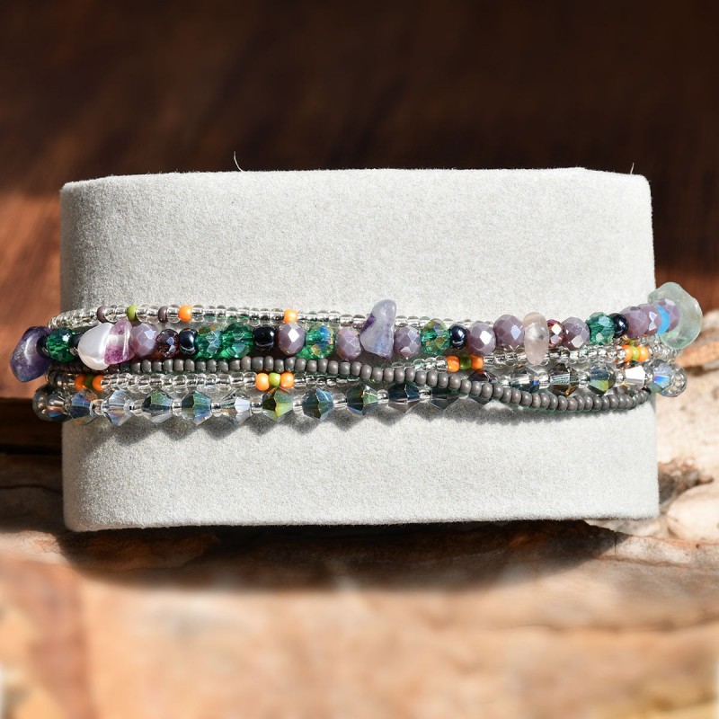 Bohemian multi-layer natural gravel crystal beaded bracelet