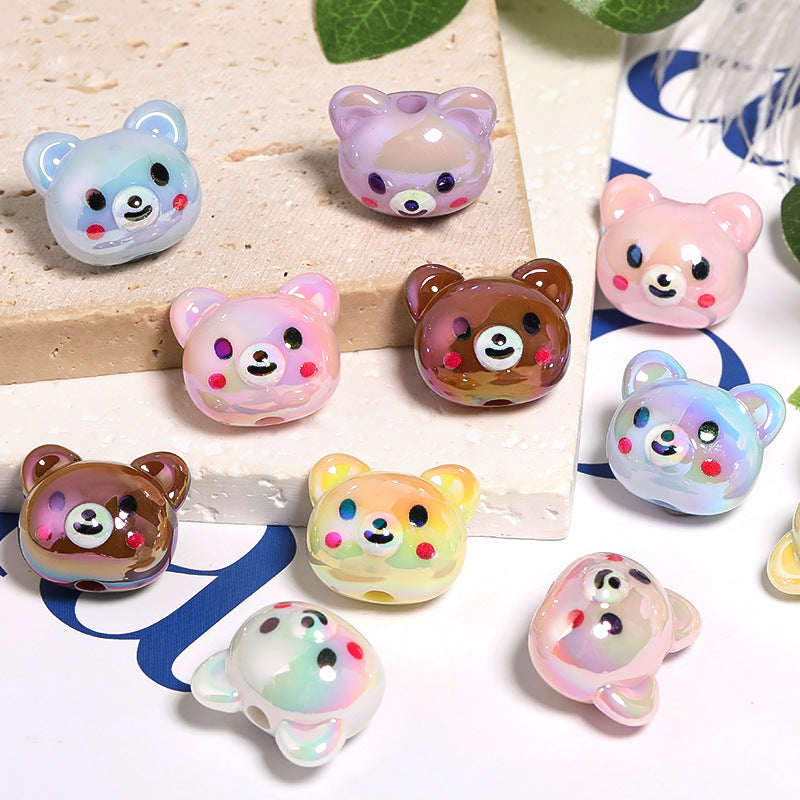 Acrylic Cute Bear Beaded Cartoon Animal Vertical Hole Beads 