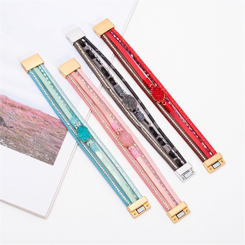 Crystal Studded Vintage Ethnic Style Beaded Leather Bracelet