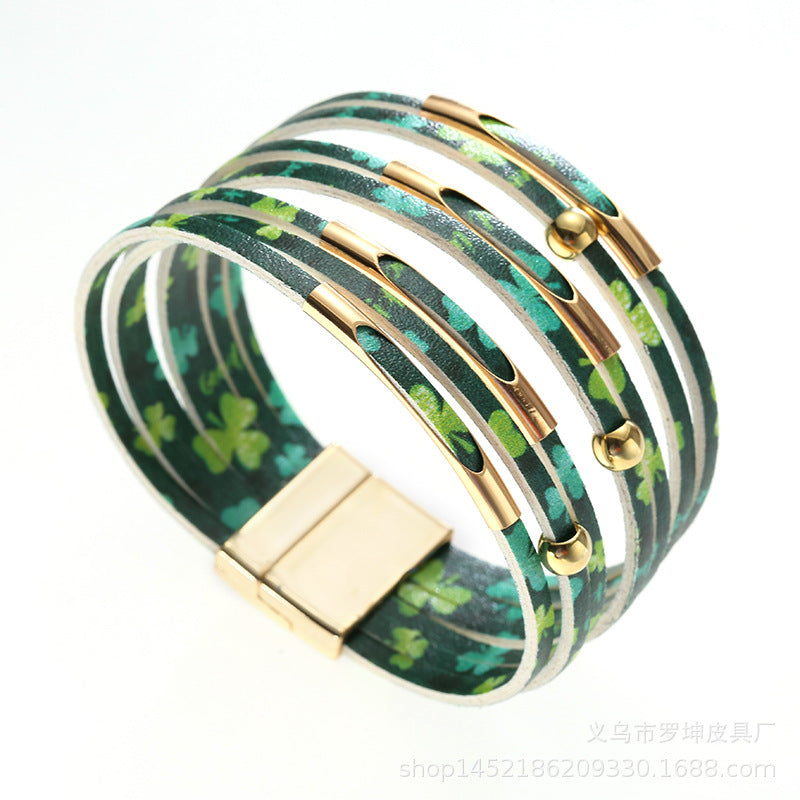 Alloy Tube Magnet Buckle Valentine's Day Leather Bracelet OLY-BT-LuoKun001