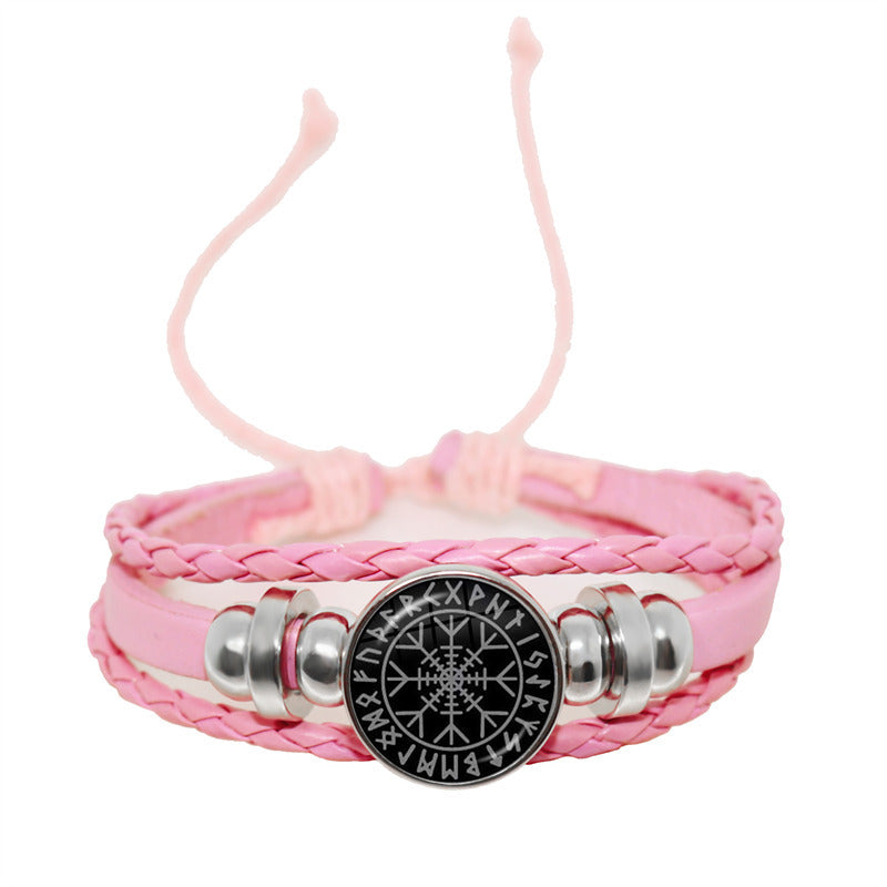 Compass Time Gem Retro Punk Leather Adjustable Bracelet