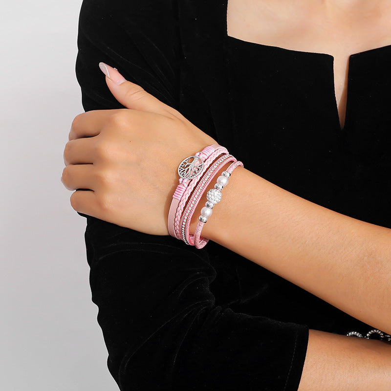 Ethnic style imitation pearl diamond ball magnetic clasp wov