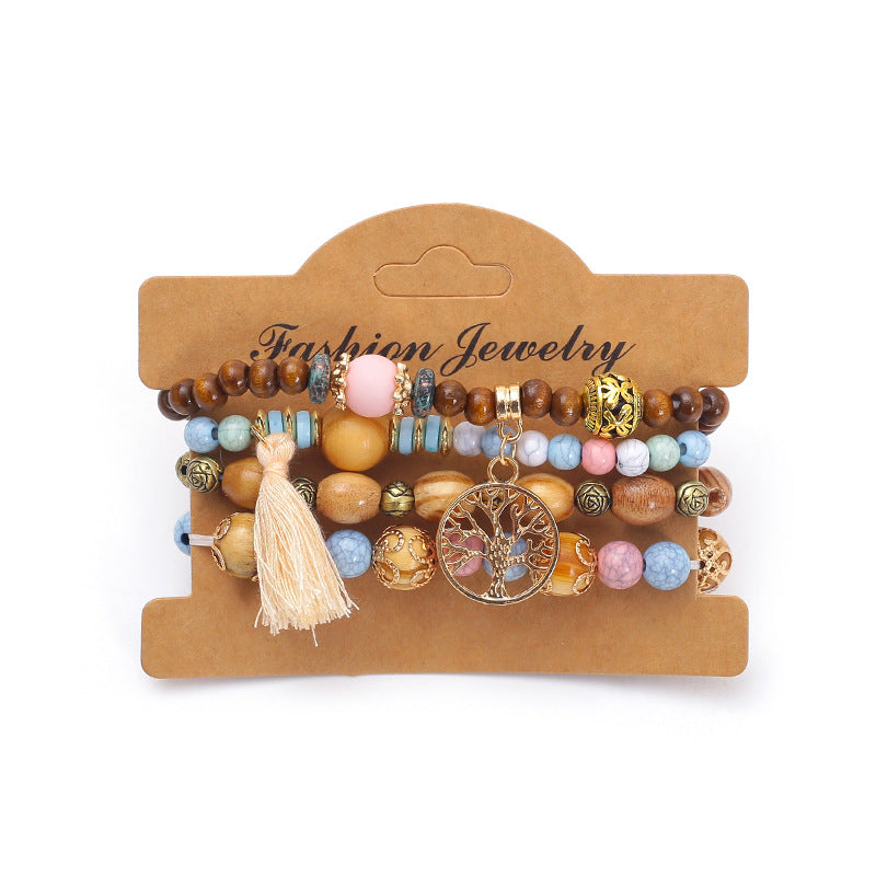 Bohemian multi-layered wooden beaded bracelet jewelry