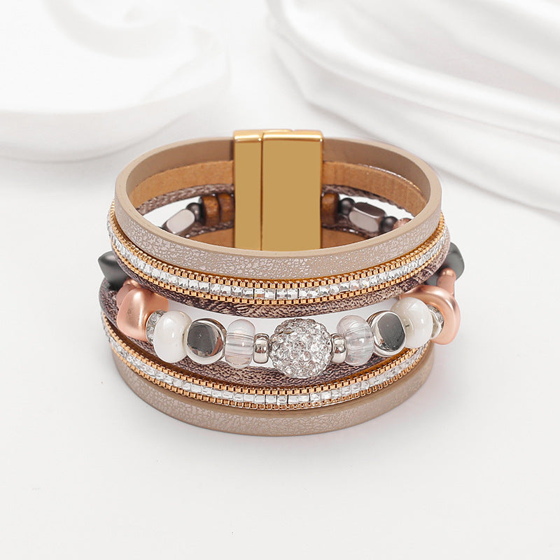 Bracelet retro multi-layer magnetic buckle leather bracelet