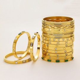 18K gold plated diamond retro stacked titanium ste..