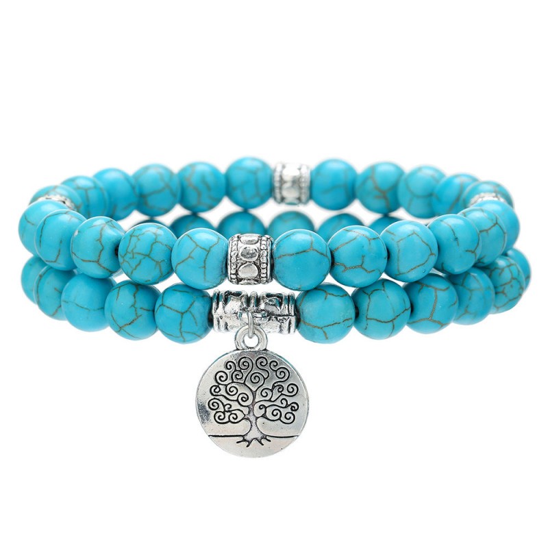8mm Turquoise World Tree Bracelet Set of Two
