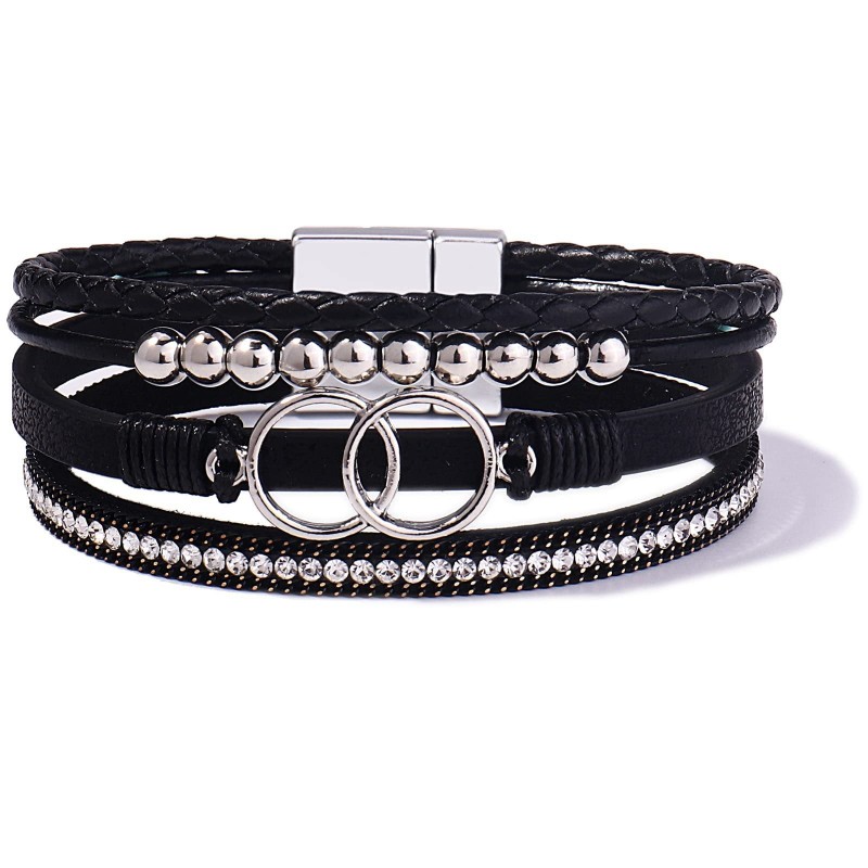 Handmade Magnetic Clasp Diamond Encrusted Leather Bracelet