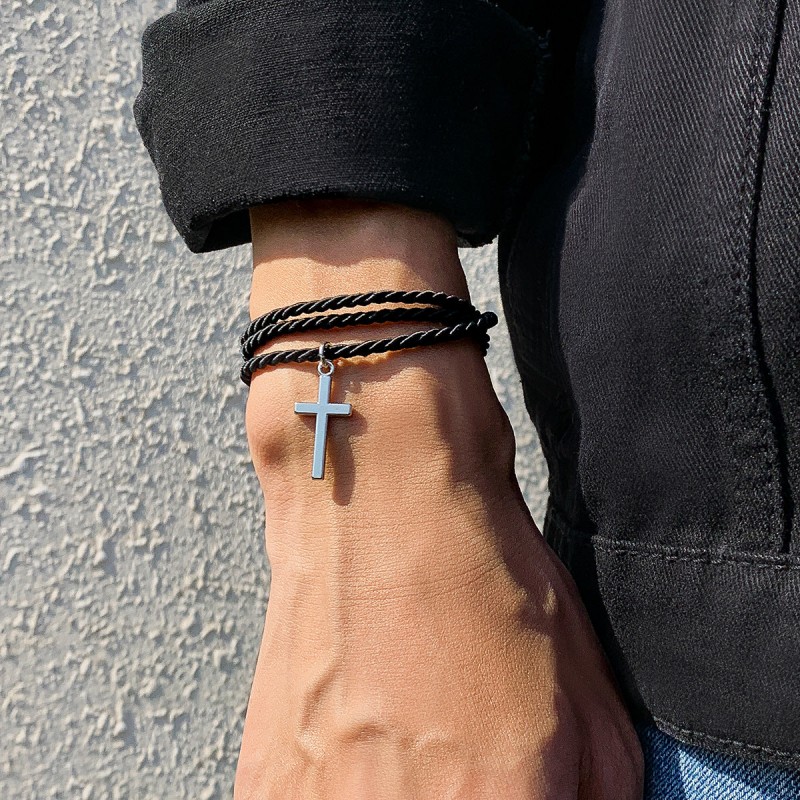 Multi-layered braided cross bracelet for men