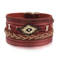 Boho Style Rice Beads Handwoven Leather Bracelet