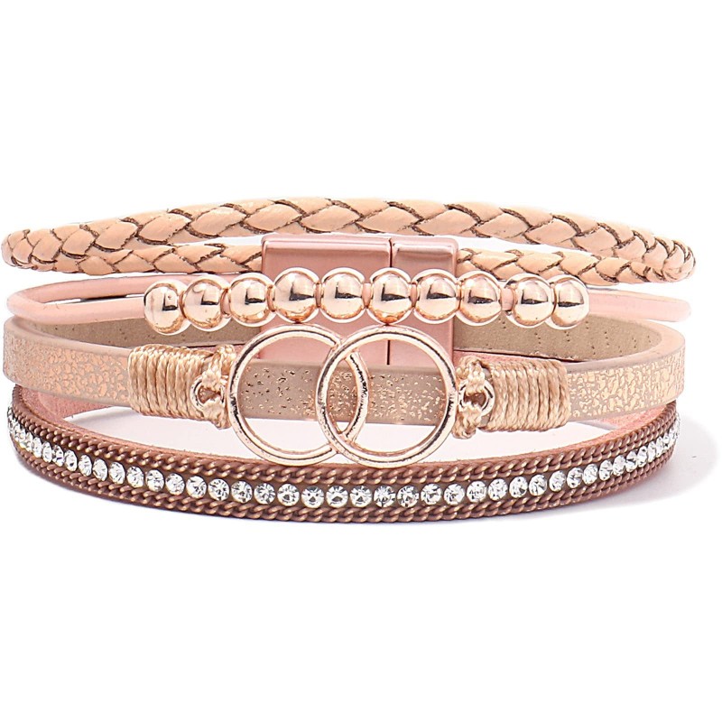 Handmade Magnetic Clasp Diamond Encrusted Leather Bracelet