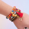 Bohemian multi-layered wooden beaded bracelet jewelry