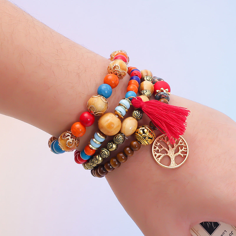 Bohemian multi-layered wooden beaded bracelet jewelry