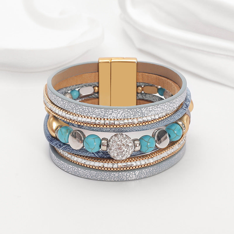 Bracelet retro multi-layer magnetic buckle leather bracelet