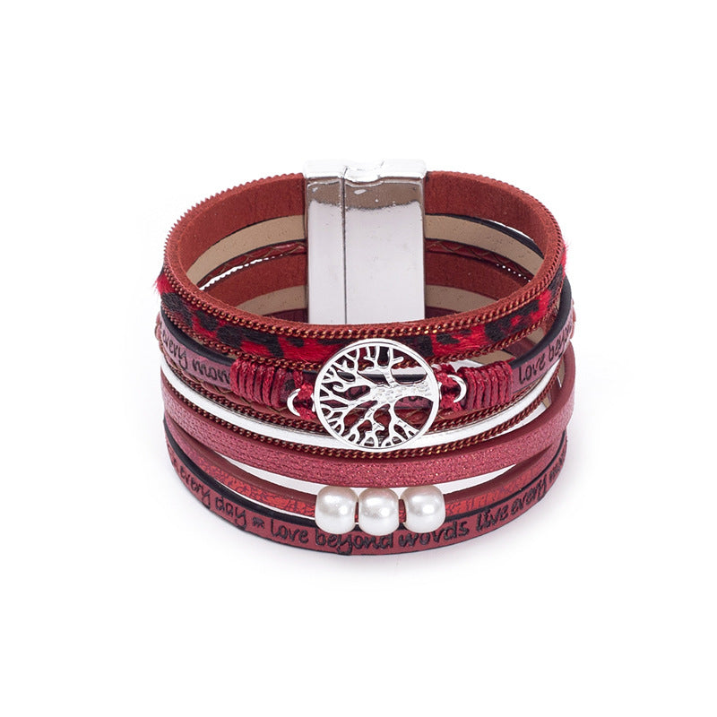Hand Woven Leather Hollow Tree of Life Multilayer Bracelet