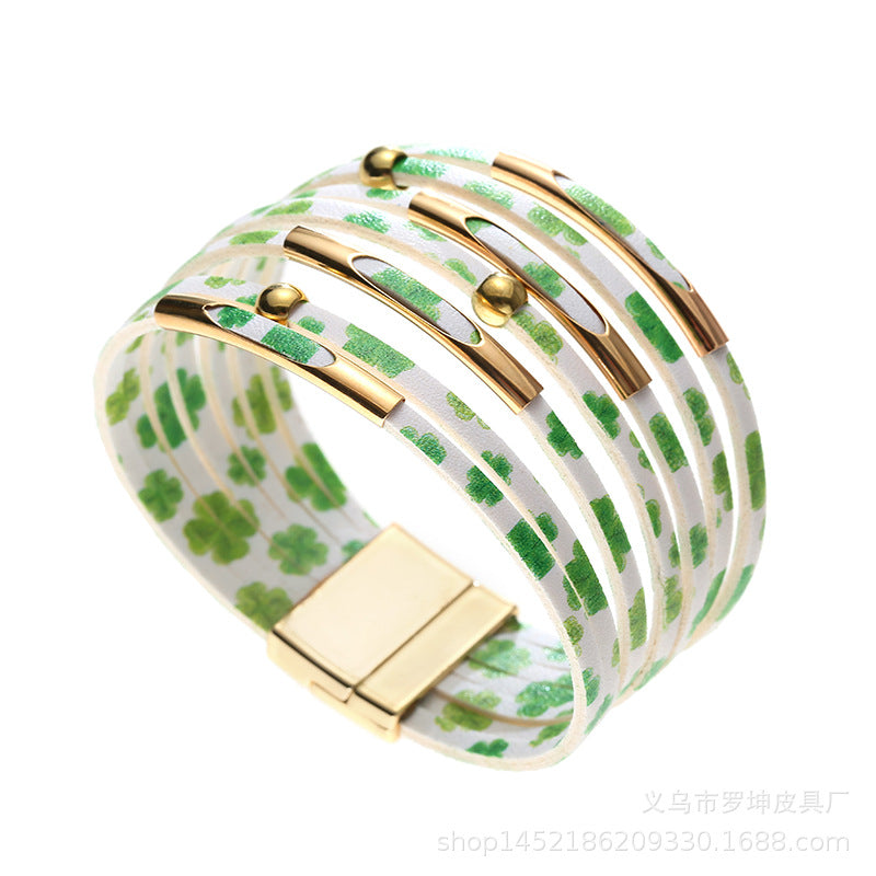 Alloy Tube Magnet Buckle Valentine's Day Leather Bracelet OLY-BT-LuoKun001