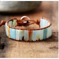 Natural Stone Square Tube 4*13MM Leather Beaded Bracelet
