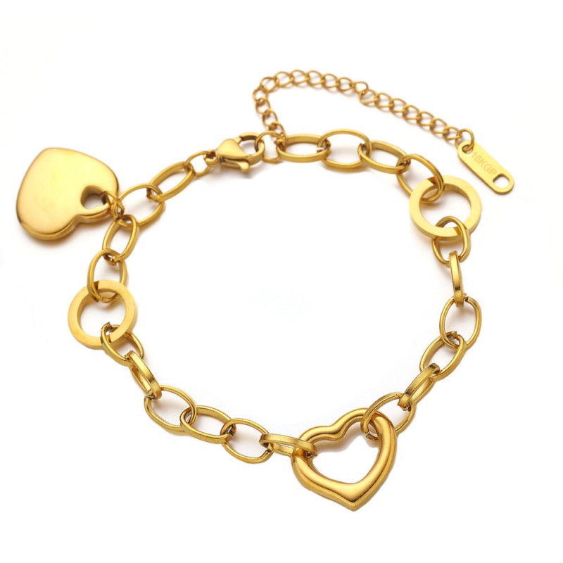 Stainless steel bracelet gold plated heart shaped bracelet