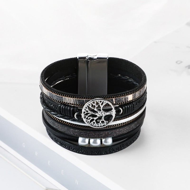 Hand Woven Leather Hollow Tree of Life Multilayer Bracelet