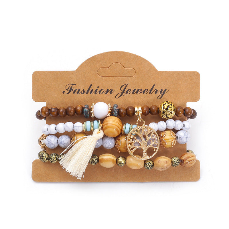 Bohemian multi-layered wooden beaded bracelet jewelry