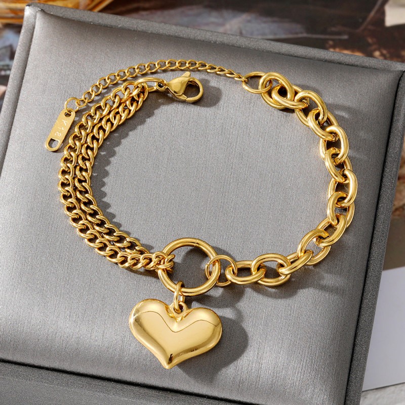 Stainless Steel Trendy Double-Layer Heart Bracelet