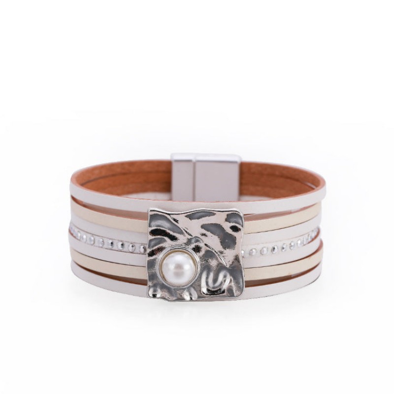 Bohemian Multi-layered Leather Buckle with Pearl Bracelet