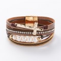Boho Leather Multi-Layered Wide Cross Bracelet
