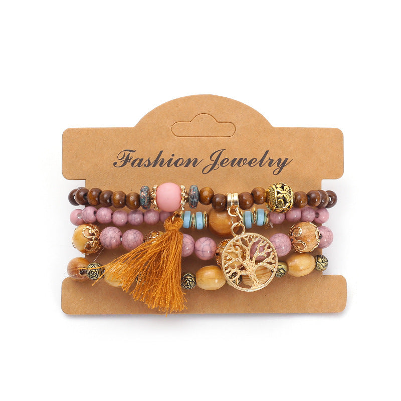 Bohemian multi-layered wooden beaded bracelet jewelry