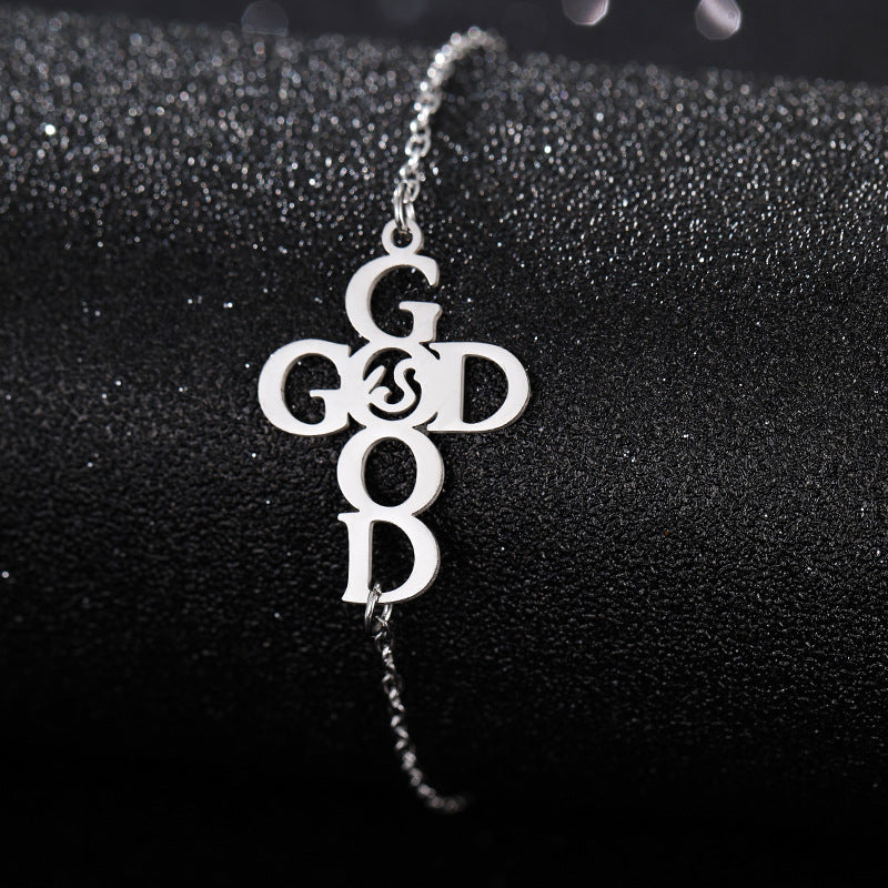 Silver Stainless Steel Cross Bracelet