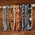Bohemian multi-layer natural gravel crystal beaded bracelet