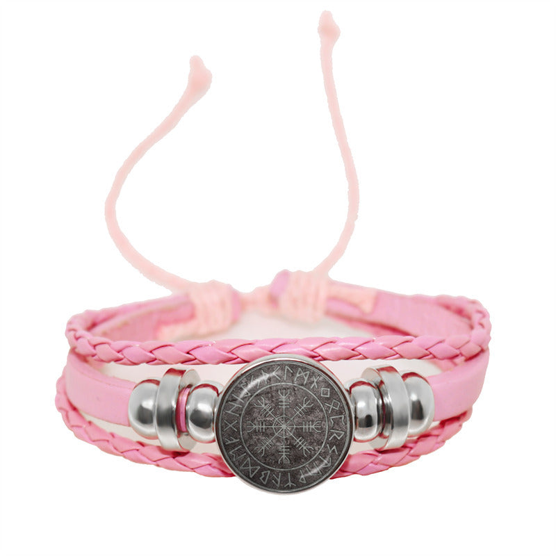 Compass Time Gem Retro Punk Leather Adjustable Bracelet