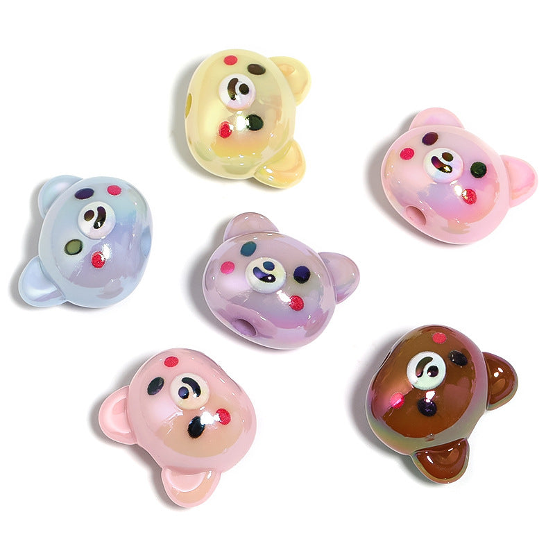 Acrylic Cute Bear Beaded Cartoon Animal Vertical Hole Beads 