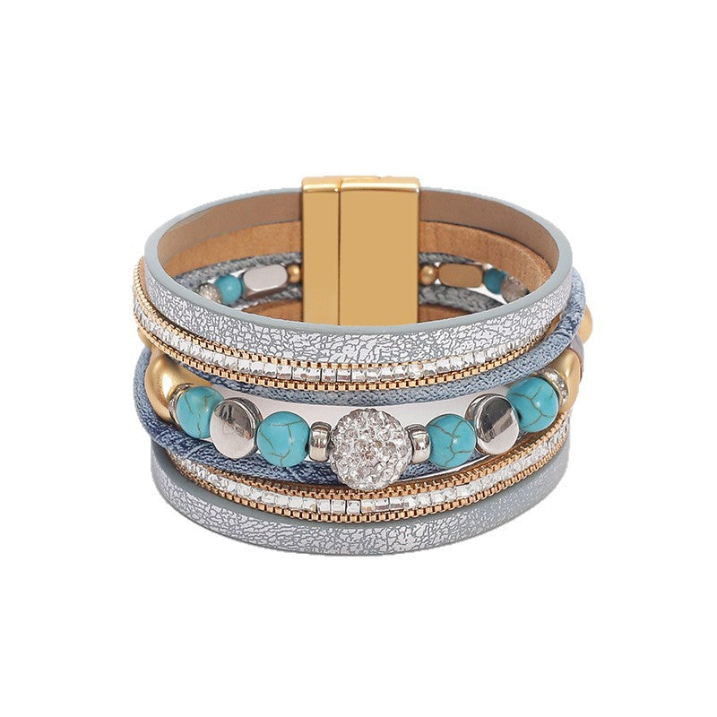 Bracelet retro multi-layer magnetic buckle leather bracelet