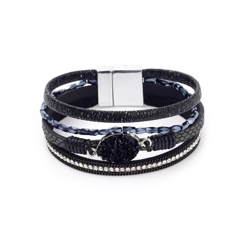 Crystal Studded Vintage Ethnic Style Beaded Leather Bracelet