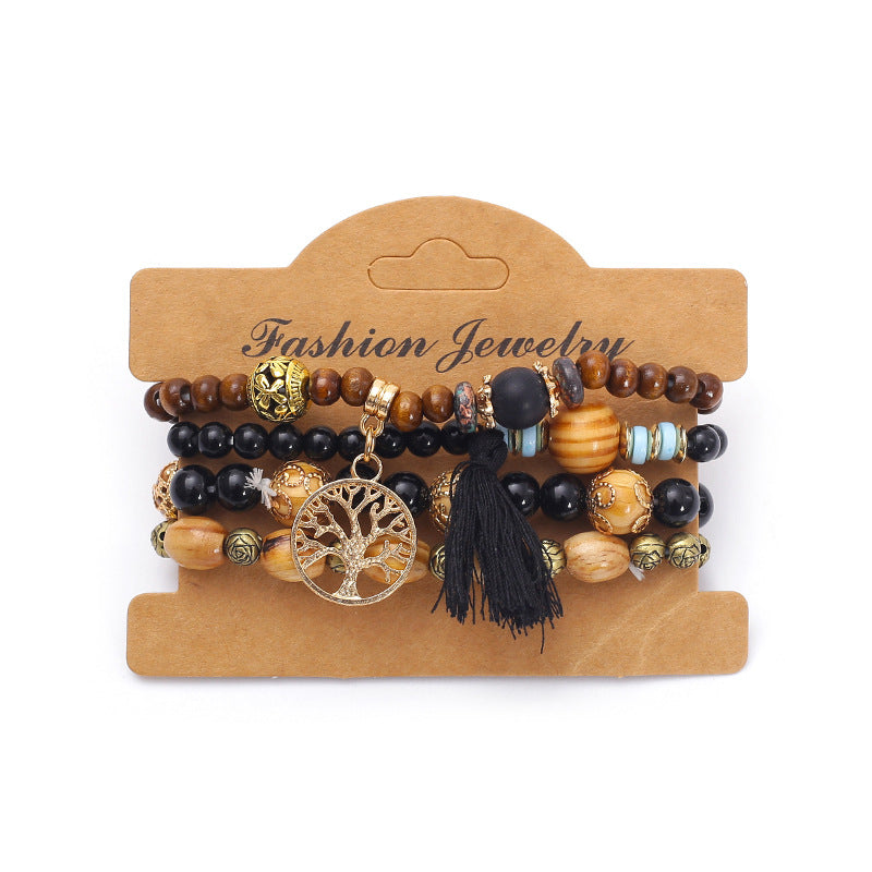 Bohemian multi-layered wooden beaded bracelet jewelry