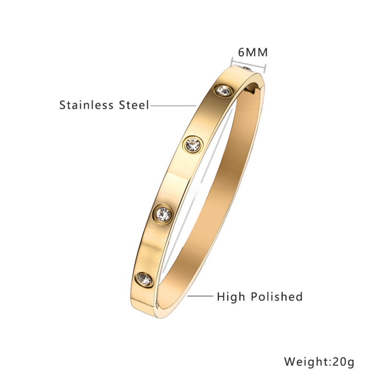 18K gold plated diamond retro stacked titanium steel bracele