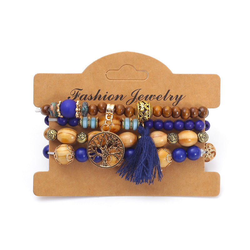 Bohemian multi-layered wooden beaded bracelet jewelry
